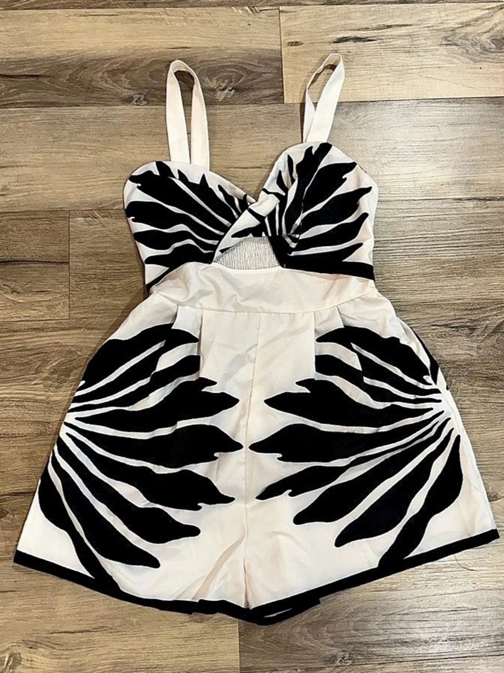 NWOT Black White Zebra Print Cutout Women’s Romper Smocked Back- S